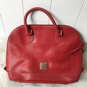 Dooney & Bourke Zip Pebble Leather Satchel Red & Tan w/crossbody strap